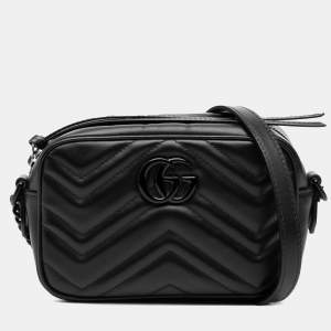 مملوكة مسبقًا Gucci Black Mini GG Marmont Matelasse Leather Monochrome Crossbody