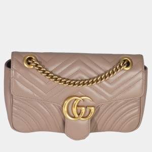 Pre Owned Gucci GG Marmont Matelasse Medium Porcelain Rose Calfskin Leather Shoulder Bag