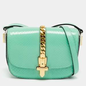Pre Owned Gucci Sylvie 1969 Mini Mint Green Python Shoulder Bag