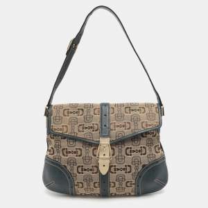 مملوكة مسبقًا Gucci Horsebit Beige/Blue Canvas and Leather Hobo