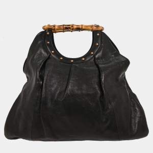 مملوكة مسبقًا Gucci Black Bamboo Leather Hobo Handbag