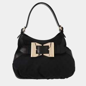 Pre Owned Gucci Black Canvas GG Queen Hobo Handbag