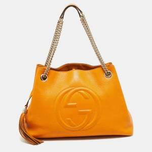 Pre Owned حقيبة كتف غوتشي سلسلة سوهو متوسطة جلد أصفر داكن