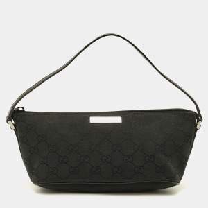 Pre Owned Gucci Boat Black GG Canvas and Leather Pochette