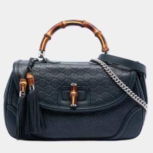 Pre Owned حقيبة غوتشي بمبو جديد كبير غوتشيسما مقبض علوي أزرق