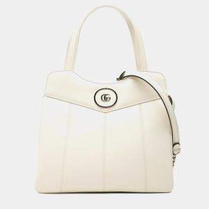 Pre Owned Gucci White Small Leather Petite GG Tote