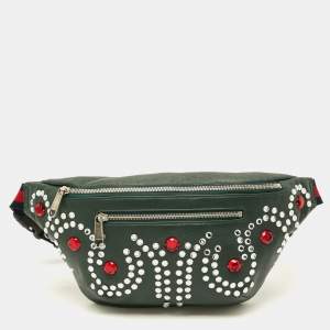 Pre Owned Gucci Bijou Stone Dark Green Leather Belt Bag
