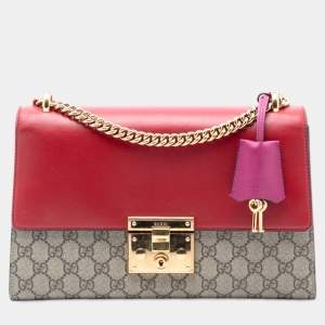 Pre Owned حقيبة كتف غوتشي لوك GG سوبريم متوسطة بنية اللون مع قفل