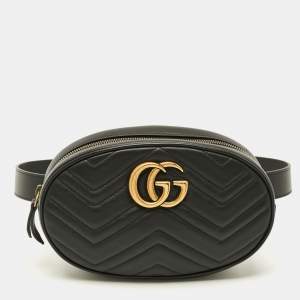 Pre Owned Gucci GG Marmont Large Black Matelasse Leather Belt Bag