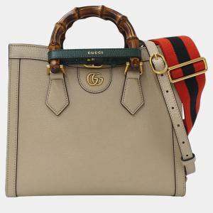 Pre Owned Gucci Diana Small Leather Handbag/Shoulder Bag Beige