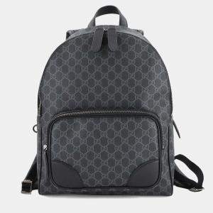 Pre Owned Gucci Gg Emblem Medium Backpack Fabric And Leather Black