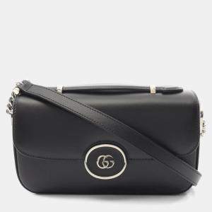 Pre Owned Gucci Double G Shoulder Bag Leather Black