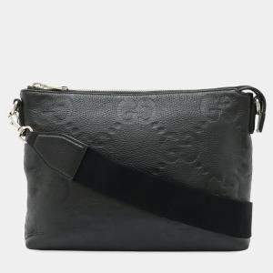 Pre Owned Gucci Jumbo Gg Medium Crossbody Bag Shoulder Or Clutch Bag In Black Leather
