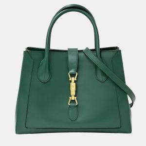مملوكة مسبقًا Gucci Jackie Shoulder Bag 2-Way Leather Medium Tote Dark Green
