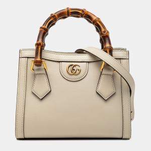 Pre Owned حقيبة ساتشيل قماش عجل صغيرة بامبو ديانا بيضاء غوتشي