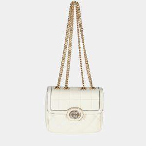 Pre Owned Gucci White Quilted Calfskin Mini Deco Chain Bag