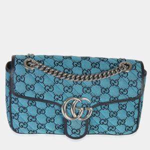 Pre Owned Gucci Blue GG Canvas Diagonal Small GG Marmont Bag