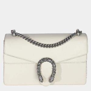 Pre Owned Gucci Mystic White Textured Calfskin Crystal Small Dionysus Bag