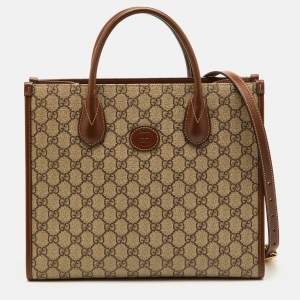 مملوكة مسبقًا Gucci Retro Interlocking G Small Beige/Brown GG Supreme Canvas and Leather Tote