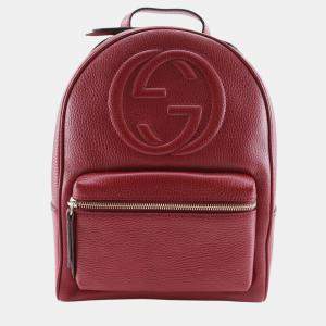 مملوكة مسبقًا Gucci Red Pebbled Calfskin Soho Chain Backpack