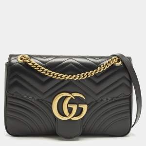 مملوكة مسبقًا Gucci GG Marmont Medium Black Matelassé Leather Shoulder Bag