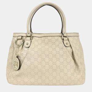 Pre Owned Gucci Off-white Guccissima Leather Tote Handbag