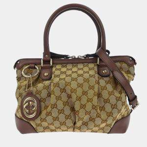 Pre Owned Gucci Beige GG Sukey 2way Handbag