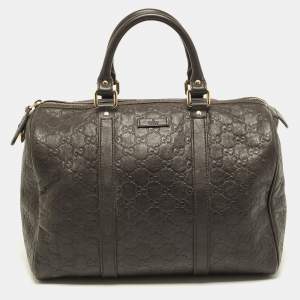 Pre Owned حقيبة بوسطن غوتشي جوي جلد غوتشيسيما بني داكن وسط