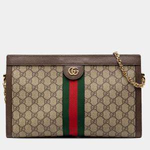 مملوكة مسبقًا Gucci Brown Medium GG Supreme Web Ophidia Chain Shoulder Bag