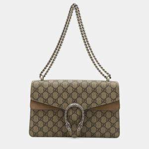 مملوكة مسبقًا Gucci Dionysus Gg Supreme Shoulder Bag Chain Tiger Head Suede Beige