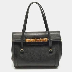 Pre Owned Gucci New Bullet Bamboo Medium Black Leather Bag