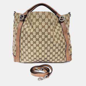 مملوكة مسبقًا Gucci Beige Fabric Jacquard Tote and Shoulder Bag