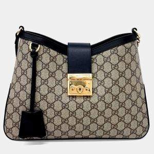 مملوكة مسبقًا حقيبة كتف غوتشي بيج أسود PVC بقفل GG متوسطة الحجم