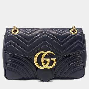 Pre Owned Gucci Black Leather Marmont Matrasse Shoulder Bag