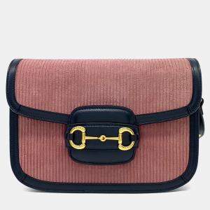 Pre Owned Gucci Navy Blue Pink Suede Gucci Navy Blue, Pink Suede 1955 Horsebit Shoulder Bag