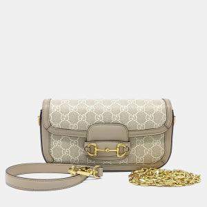 Pre Owned Gucci Beige Coated Canvas 1955 Horsebit Shoulder Bag