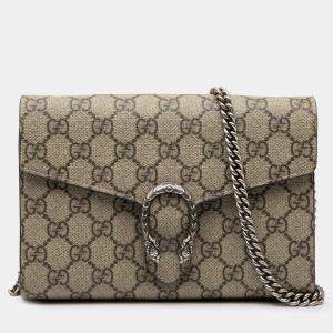 Pre Owned Gucci Brown GG Supreme Dionysus Chain Wallet