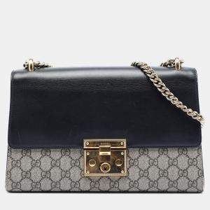 Pre Owned Gucci Blue Brown Medium GG Supreme Padlock Shoulder Bag