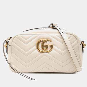 Pre Owned Gucci White Small GG Marmont Matelasse Leather Crossbody