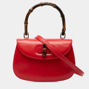 مملوكة مسبقًا Gucci Red Small Calfskin Bamboo Night