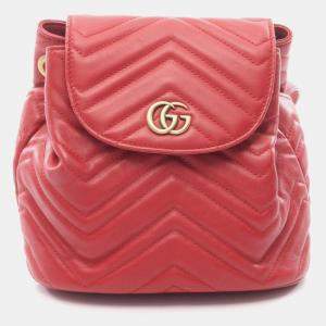 Pre Owned Gucci Gg Marmont Backpack Leather Red