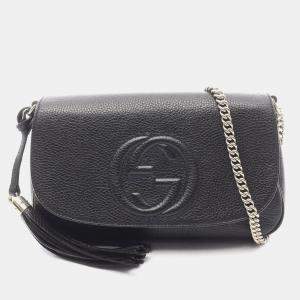 Pre Owned Gucci Soho Interlocking G Shoulder Bag Leather Black