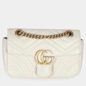 Pre Owned Gucci White Matelasse Calfskin Small GG Marmont Shoulder Bag