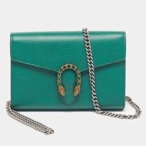 مملوكة مسبقًا Gucci Crystal Dionysus Green Leather Wallet On Chain