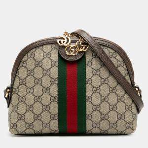 Pre Owned Gucci Brown Small GG Supreme Web Ophidia Dome Crossbody