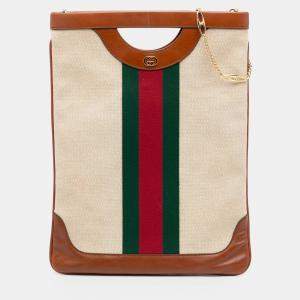 Pre Owned Gucci Brown Canvas Web Satchel