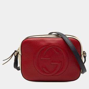 Pre Owned Gucci Red Small Tricolor Leather Soho Disco Crossbody