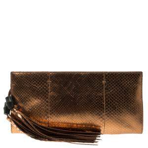 Pre Owned Gucci Bronze Python Large Nouveau Clutch
