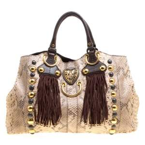 Pre Owned Gucci Beige/Brown Python and Leather Large Babouska Heart Tote 