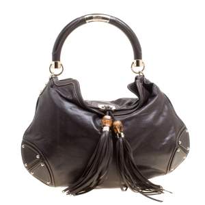 مملوكة مسبقًا Gucci Dark Brown Leather Medium Indy Top Handle Hobo
